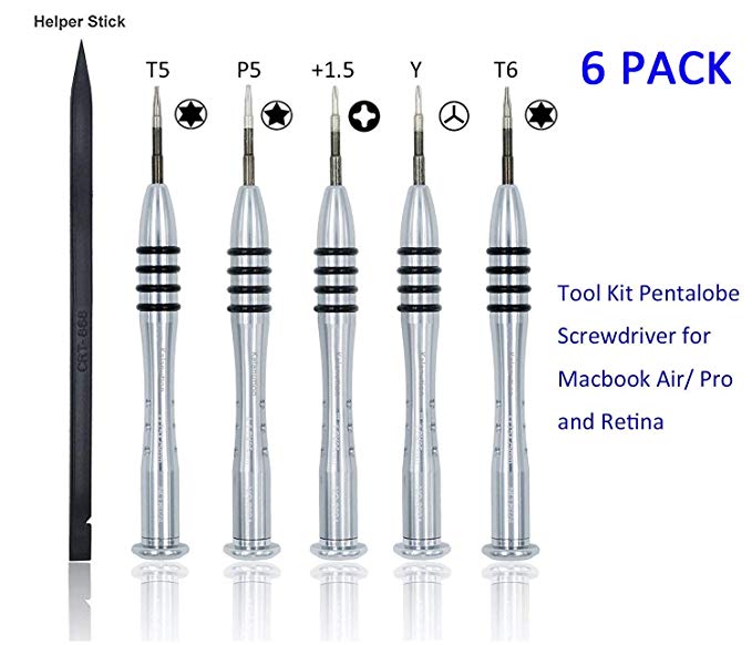 Kalanution 6 Pieces Tool Kit Pentalobe Screwdriver Macbook Air/Pro Retina
