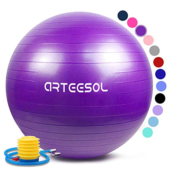 arteesol Exercise Ball, Anti-Burst Yoga Ball with Quick Pump, 45cm/55cm/65cm/75cm Thick Balance Ball Chair for Birthing Fitness Workout Stability Pilates, Gym & Home