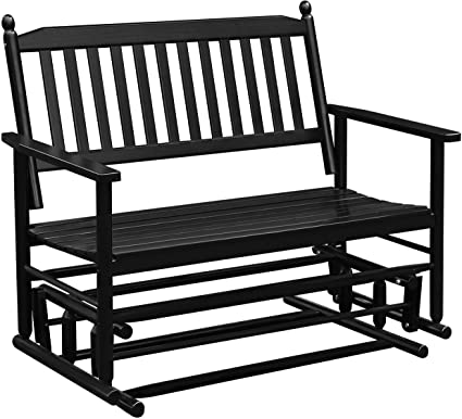 MUPATER Patio Glider Swing Bench Porch Loveseat Chair for Outdoor, 2-Person Wooden Garden Rocking Seating for Outside, Black