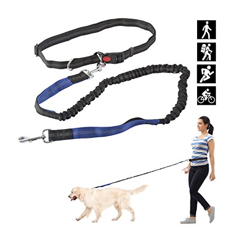 Hands Free Dog Leash for up to 150 lbs Large Dogs - Reflective Shock Absorbing Bungee, Adjustable Waist Belt (Fits up to 50" Waist) Dog leash for Running, Walking, Jogging, Training ,Hiking