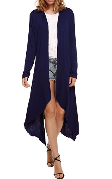 Bluetime Women's Asymmetric Hem Drape Open Front Knit Long Maxi Cardigan