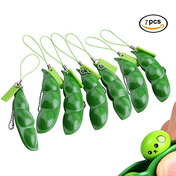 Anpole Fidget Bean Toy,Squeeze-a-Bean Puchi Puti Mugen Edamame Keychain Keyring Extrusion Bean Pea Soybean Stress Relieving Chain Toys (7pcs)