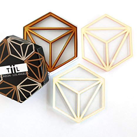 Hexa Drink Coaster Set By TiiL. Set of 6 Modern Coasters for Drinks Plus Gift Box (Copper and Ash)