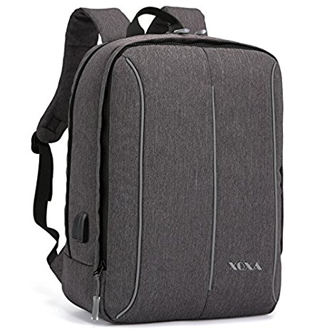Business Travel Laptop Backpack, XQXA Anti-theft Travel Bag with Headphone Port and USB Ports, Water Resistant School College Backpack for Women / Men, Fits up to 15.6 inch Laptop / Notebook in Grey