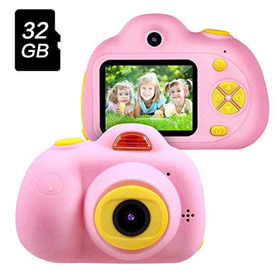 TekHome 2019 New Kids Digital Camera for Girls, Pink Childrens Camera with 8MP 1080P Screen & 32G Memory Card & Strap, Toddler Girls Toys Age 4-5-6-7 Years, Birthday Gifts for 3-12 Year Olds Girls.