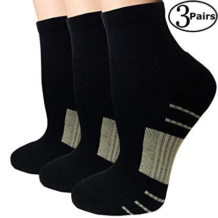 Copper Cushion Running Athletic Socks For Women Men - Antibacterial Cotton Crew Ankle Socks