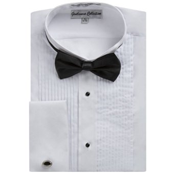 Men's Regular Fit Wingtip Collar French Cuff Tuxedo Shirt (Bowtie-Cufflinks Included)