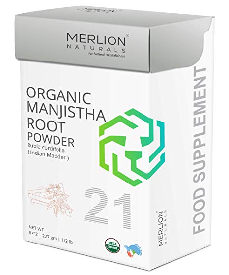 Organic Manjistha Root Powder by Merlion Naturals | Rubia cordifolia/Indian Maddar | 227gm/ 8OZ/ 1/2lb | USDA NOP Certified 100% Organic