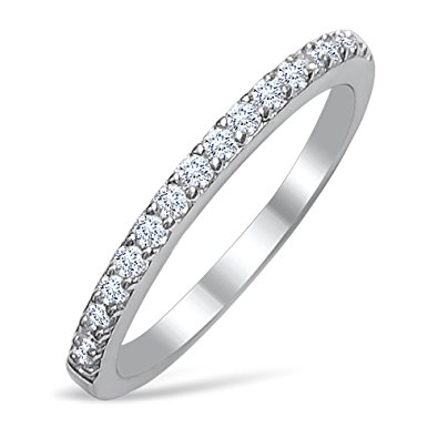 Ladies Thin Band .925 Sterling Silver Micro Pave Cubic Zirconia (Sizes 5 to 10)