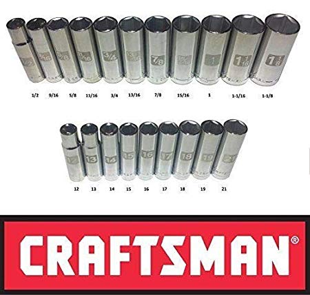 Craftsman Laser Etched Easy Read 20 Piece SAE & Metric 1/2" Drive 6 Point Deep Well Socket Set (Bulk Packaged)