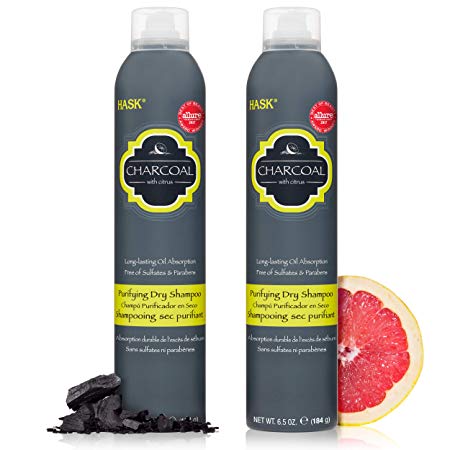 HASK Dry Shampoo Kits for all hair types, aluminum free, no sulfates, parabens, phthalates, gluten or artificial colors, Purifying Charcoal - Set of 2 Large 6.5oz Cans