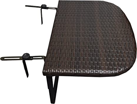 Oakland Living 52 BN Brown Indoor and Outdoor Foldable Wicker Metal Frame and Adjustable Clamps Balcony Table