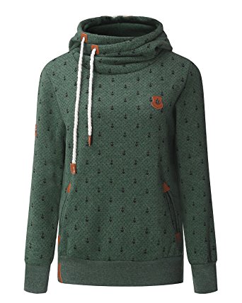 StyleDome Women Long Sleeve High Necke Pocket Pullover Hoodies Sweatshirts Coats