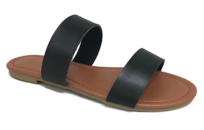 The Collection Annie Womens Double 2 Strap Sandal Low Flat Heel Slip on Slide