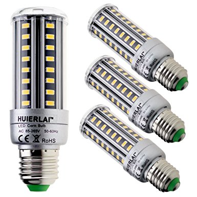 HUIERLAI 4-pack 12W Super Bright LED Corn Light Bulb For Residential and Commercial Projec E26/E27 (100W Incandescent Bulb ) 1205Lm AC85-265V Warm White(3000K) Non-Dimmable.
