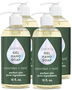 Puracy Natural Liquid Hand Soap, Cucumber & Mint, Sulfate-Free Gel Hand Wash, 12 Ounce, 4 Pack