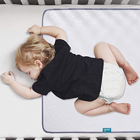 Waterproof Protector 27" x 36", Anti-Slip & Durable Wateproof Pad Mat for Baby Pack n Play/Crib/Mini Crib, Ultra Soft Reusable Lifesaver for Toddler Kid Bed As Sheet Protector, White