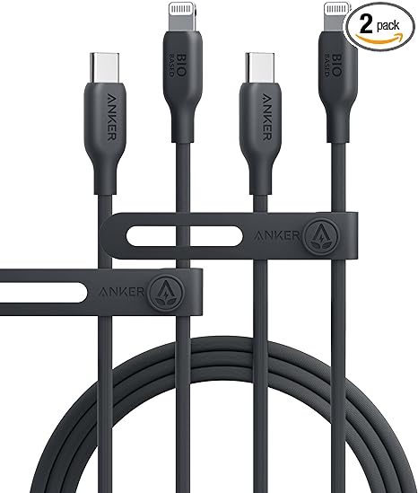 Anker USB-C to Lightning Cable, MFi Certified iPhone Charging, 2pack 6ft Phantom Black for iPhone 14/14pro/14pro Max/13/13 Pro/12/11/X/XS/XR/8 Plus - Fast Charging, Bio-Based (Charger Not Included)