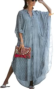 Bsubseach Kaftan Dresses for Women Long Beach Cover up Print Caftan Dress Loose Swimsuit Coverup