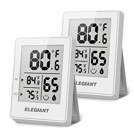 ELEGIANT Digital Hygrometer (2 Pack), Humidity Gauge Mini Indoor Thermometer Accurate Temperature and Humidity Monitor Baby Room Thermometer with Comfort Indicator for Home, Office, Greenhouse, White