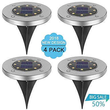 Hootech Solar Ground Lights, 4Pcs Underground Sensing Landscape Lights, 8LED Waterproof Solar Powered Disk Flood Lights lamp for Pathway Outdoor in-Ground Lawn Yard Driveway Patio Walkway Garden