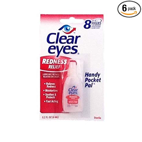 Clear Eyes Eye Drops Lubricant Redness Reliever, Handy Pocket Pack 0.2 Fl Oz/6 Ml (Pack of 6)