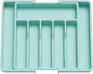 Lifewit Silverware Drawer Organizer, Expandable Utensil Tray for Kitchen, BPA Free Flatware and Cutlery Holder, Adjustable Plastic Storage for Spoons Forks Knives, Large, Turquoise