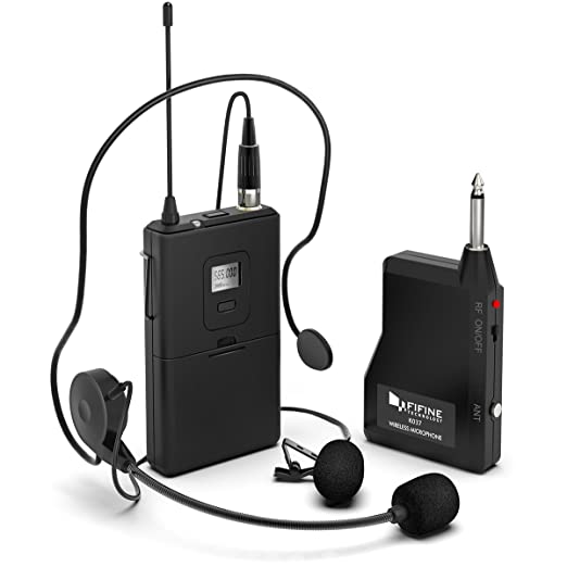 Wireless Microphone System,Fifine Wireless Microphone set with Headset /Lavalier Lapel Mics, Beltpack Transmitter/Receiver,Ideal for Teaching, Preaching and Public Speaking Applications.(K037B)