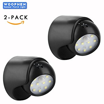WOOPHEN Indoor/Outdoor Bright Wireless Fulcrum Motion Sensor LED Porch light/ Spotlight - Auto ON/OFF, Battery Powered (Black2)
