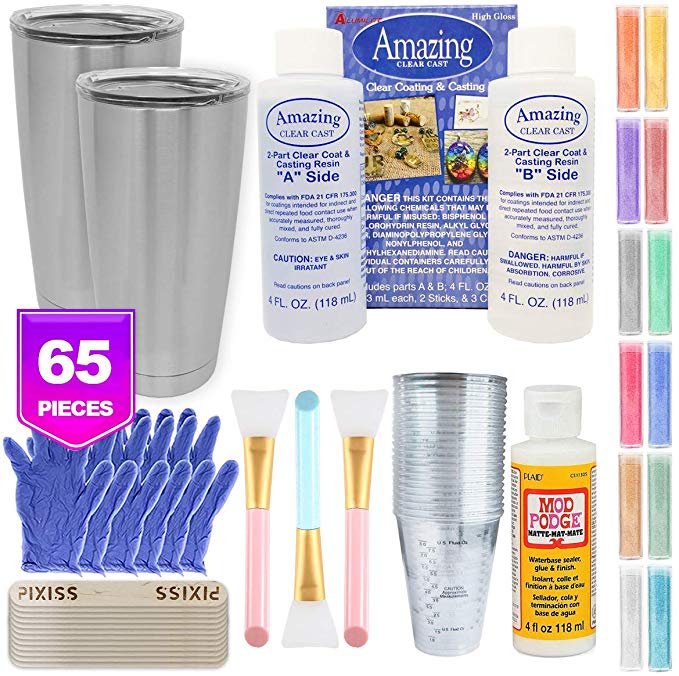 Epoxy Tumblers Kit with Glitter for Tumblers, Includes Amazing Clear Cast Epoxy for Tumblers, Silicone Epoxy Resin Brushes, Glitter for Tumblers, Mod Podge, Epoxy Tumbler Supplies