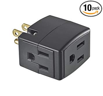 Leviton 692-E 15 Amp, 125V, Triple Cube Grounding Adapter, 10 Pack, Black