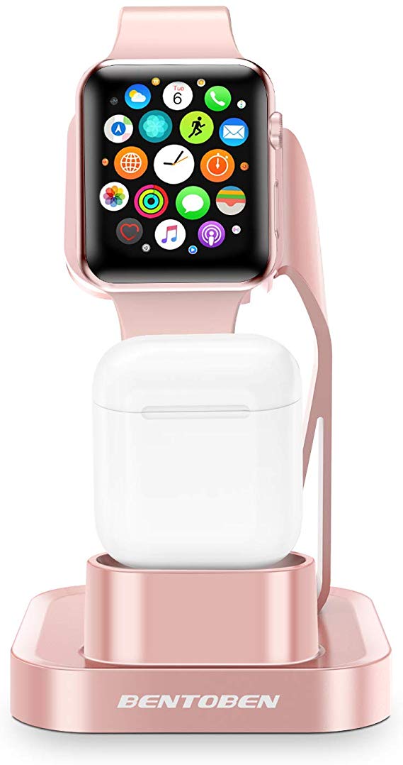 BENTOBEN 2 in 1 Charging Stand for Apple Watch Series 5/Series 4/Series 3/2/1, Charging Dock for AirPods 2/1,Desk Stand for iWatch 38mm/40mm/42mm/44mm Night Stand Mode,Rose Gold