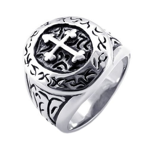 KONOV Classic Vintage Cross Mens Ring Stainless Steel Band Silver