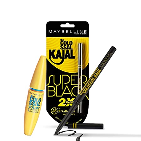 Maybelline New York Colossal Kajal, Super Black, 0.35g And Maybelline New York Hypercurl Mascara Waterproof, Black, 9.2ml