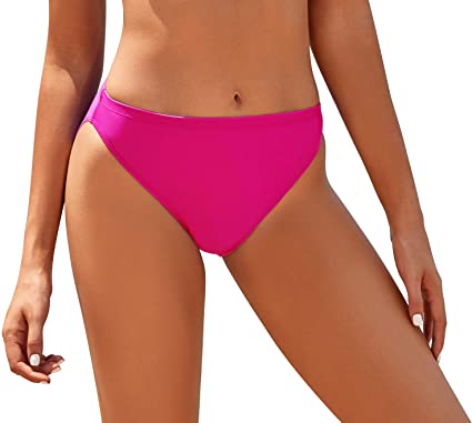 speerise Women Full Coverage Solid Bikini Bottom Swimsuit Mid Rise High Cut Spandex Swim Dance Gym Briefs