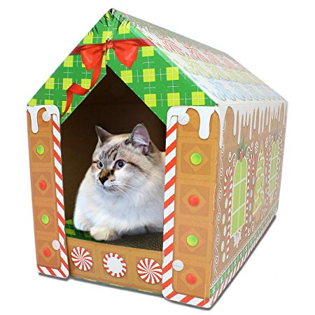 ASPCA Acc Festive Cat Scratch House w/Catnip, Cat Tunnel, Christmas Wands & Toys