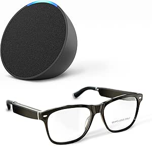 Amazon Echo Frames (3rd Gen)   Echo Pop | Smart glasses with Alexa | Square frames in Classic Black with prescription ready lenses