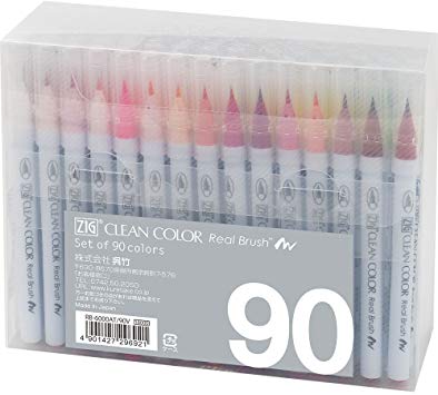Kuretake ZIG Clean Color Real Watercolor Brush Pens, 90 Color Set (RB-6000AT/90V)