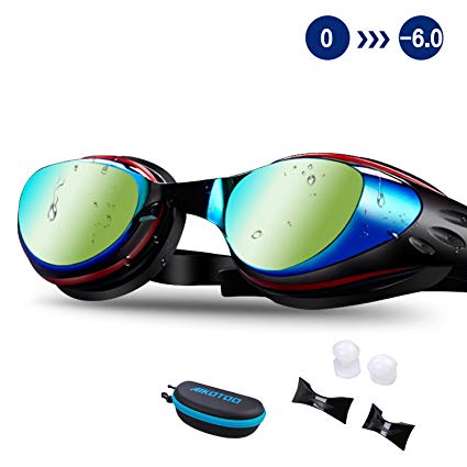 AIKOTOO Swim Goggles,Shortsighted Swimming Goggles Myopic with Prescription Lenses Anti Fog Nose Clip Ear Plugs for Women Kids Men, Swimming Goggles…