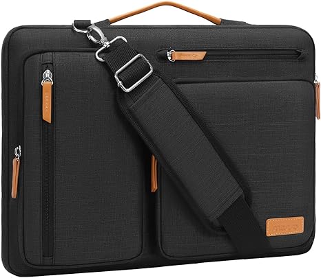 MOSISO 360 Protective Laptop Shoulder Bag, 15-15.6 inch Computer Bag Compatible with MacBook Pro 16, HP, Dell, Lenovo, Asus Notebook, Side Open Messenger Bag with 4 Zipper Pockets & Handle, Black