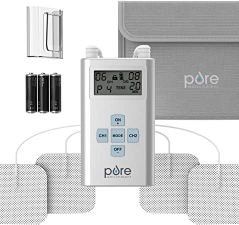 Pure Enrichment PurePulse Pro Advanced TENS Unit with LCD Display, 8 Therapy Programs, 25 Pulse Settings, Adjustable Timer and 2 Channels - Includes 3 AAA Batteries, 4 Electrode Pads and Storage Bag