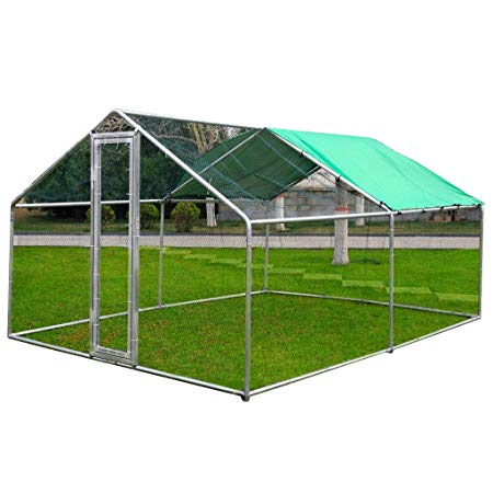 Idealchoiceproduct 10x10ft Large Metal Chicken Coop Walk-in Chicken Coops and Runs Backyard Hen House Farm Ranch Run Walk in Poultry Cage