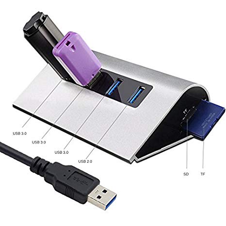 USB Hub 3.0 with Card Reader, Multi 4 Port with 3 USB 3.0  1 USB 2.0   SD/TF Card reader   1m USB 3.0 Cable, Aluminum USB 3.0 Hub Converter for MacBook Air,Surface,Laptop,Tablet PC