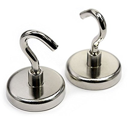2 Pieces of 110 Pound Holding Power Each Magnetic Hooks - the Strongest Magnetic Hooks Available - CMS Magnetics Silver Color - Buy Now and Have your Job Done