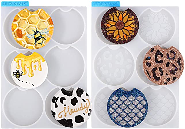 LET'S RESIN Car Coaster Resin Molds,Car Coaster Silicone Molds for Epoxy Resin,Silicone Resin Molds for Resin Coasters,Car Coasters,Auto Cup Holder Coasters,Drink Coasters