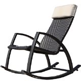 Grand Patio Mayfield Aluminum Frame Rattan Rocking Chair with Breathable Fabric Headrest Wood Grain Painted Arm All Weather Resistent Dark Brown