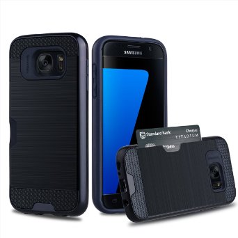 S7 Case, Galaxy S7 Case, BENTOBEN Galaxy S7 Case [Card Slot] Dual Layer Hybrid Armor Rugged Plastic Hard Shell Flexible TPU Shock-Absorption Bumper Protective Wallet Case for Samsung Galaxy S7 Black