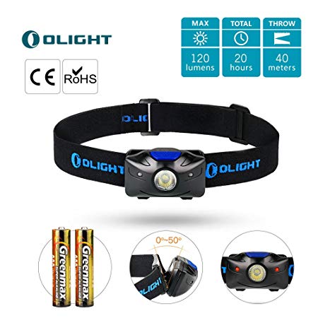 Olight h04 active headlamp flashlight OSRAM 120 lumens with red light powered by 2 x aaa batteries,black