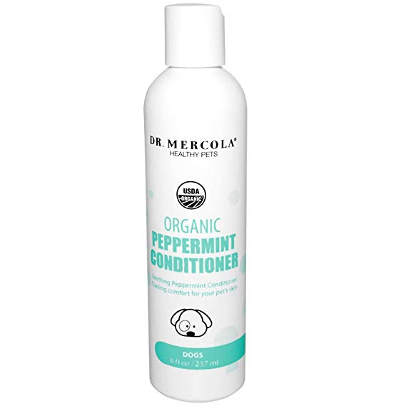 Dr. Mercola Organic Peppermint Dog Conditioner - 1 Bottle (8 oz) - Organic Dog Conditioner Promotes Healthy Hair & Skin - w/Peppermint, Aloe Vera, Shea Butter, Neem, and More - Helps Reduce Dog Odors