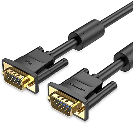 VENTION VGA Cable, VGA Male to SVGA Male Video Computer Monitor Cable with Ferrite Cores, Male to Male VGA Cable Gold Plated Compatible with Projectors, HDTVs, Displays (1m)